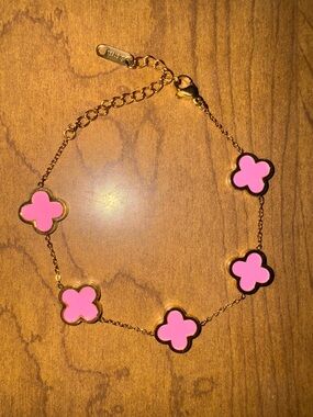 Gold Plated Stainless Steel Pink Clover Bracelet